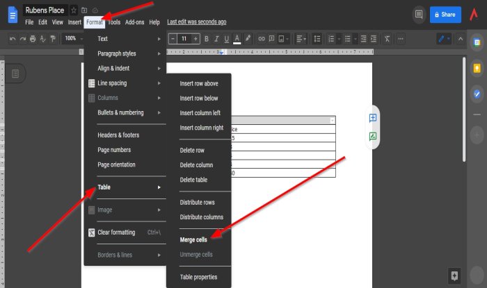 Merge and Unmerge Cells in a Google Doc Table