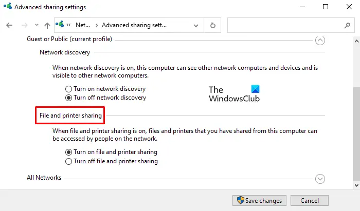 Turn On or Off File and Printer Sharing in Windows 10