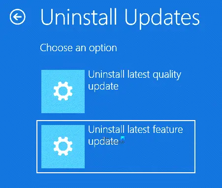 Uninstall Quality Update or Feature Update