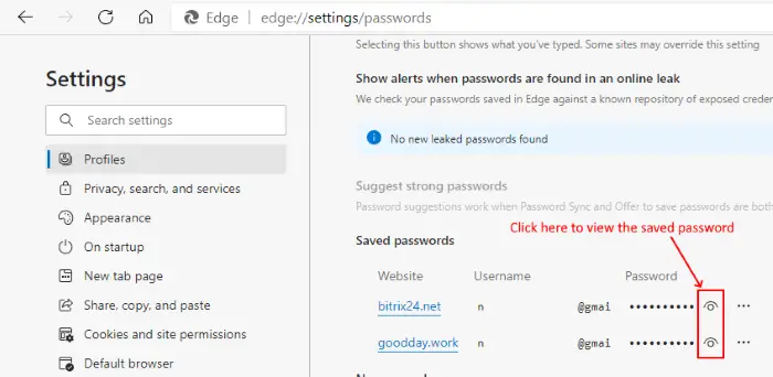View Saved Passwords in Edge