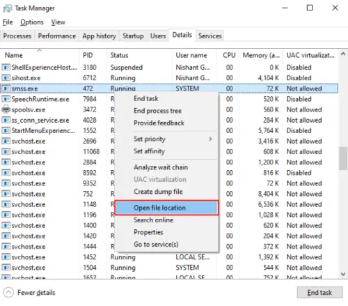 What is SMSS.exe process in Windows 10 File Location