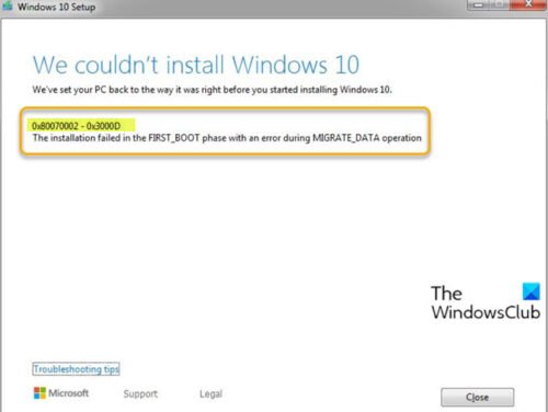 Windows 10 Upgrade Install error 0x80070002 - 0x3000D