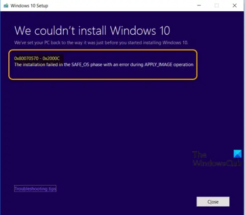 Windows 10 Upgrade Install error 0x80070570 - 0x2000C