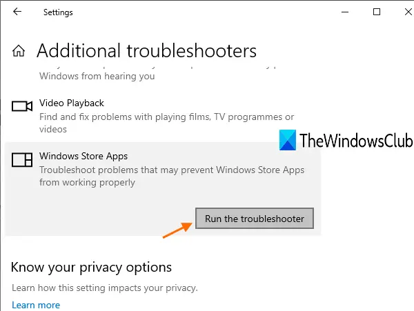 Windows Store Apps Troubleshooter - Windows 10