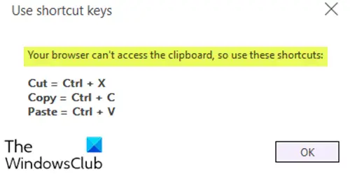 Your browser can't access the clipboard