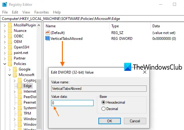 add 0 in value data of VerticalTabsAllowed dword value