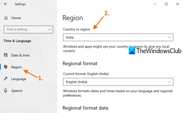 change country or region