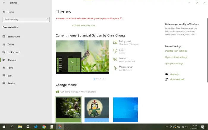 How to change theme in Windows 10 without activation