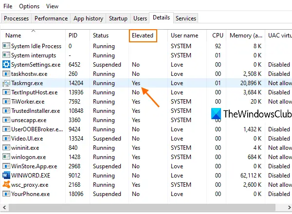 check if a process is running with administrative rights in windows 10