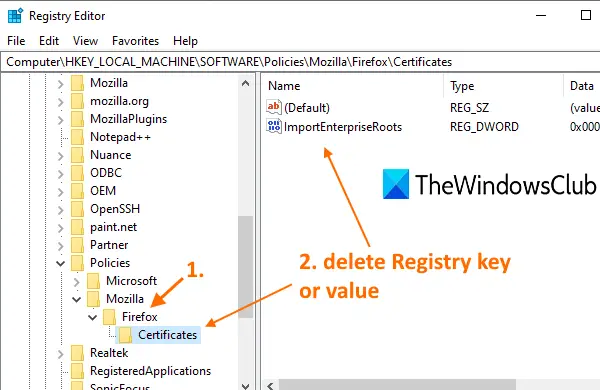 delete Registry key or value