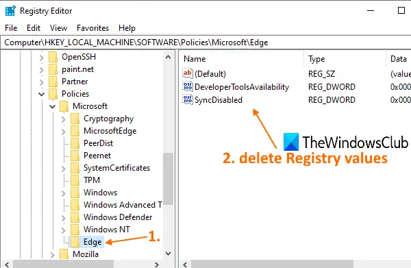 delete Registry values