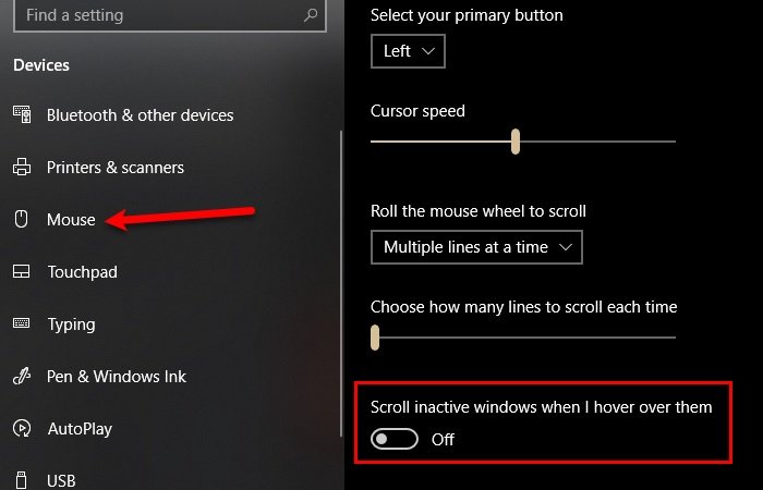 How to disable Inactive Scrolling in Windows 10