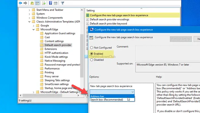 How to enable or disable Search Box on New Tab page in Edge