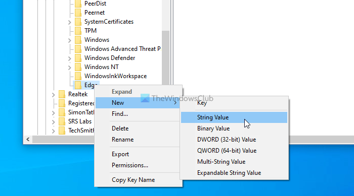 How to disable search box on new tab page in Edge using Registry Editor
