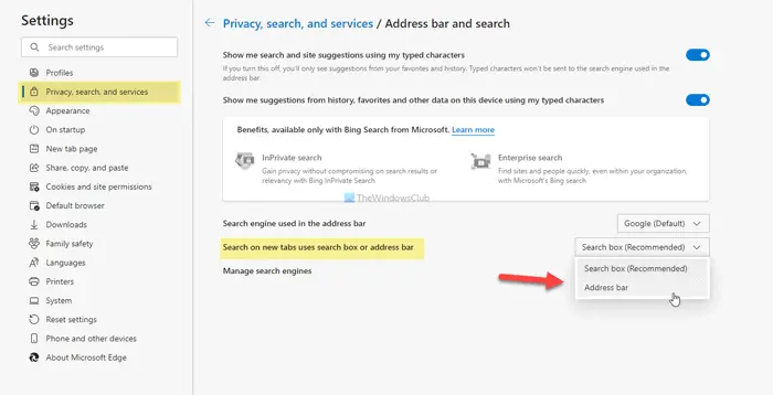 How to enable or disable search box on new tab page in Edge