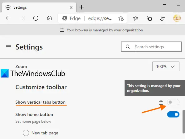 disable vertical tabs in Microsoft Edge