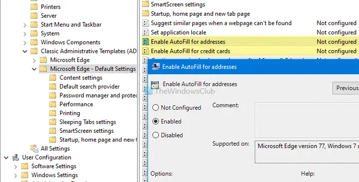 How to enable or disable AutoFill for addresses and credit cards in Edge