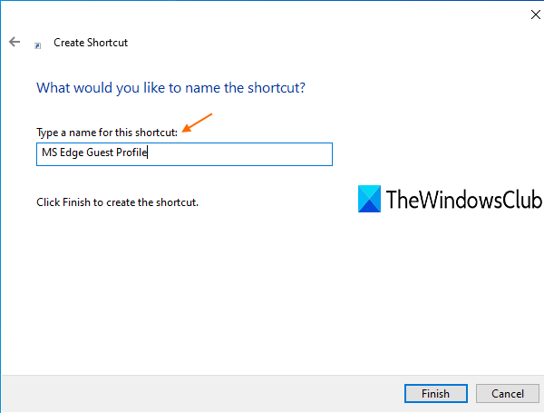 enter shortcut name and finish the wizard