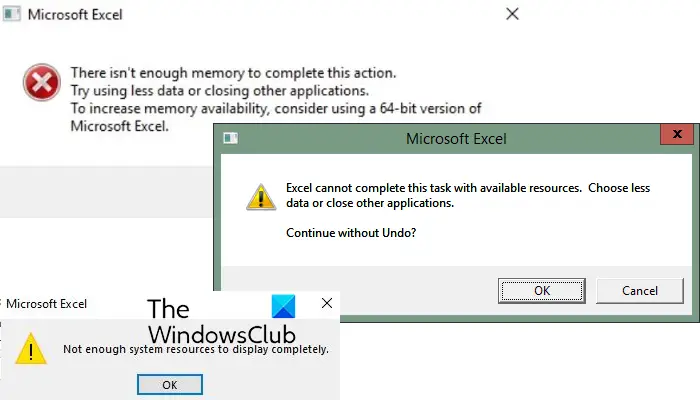 excel memory resources error