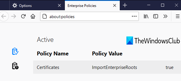 open Enterprise Policies page