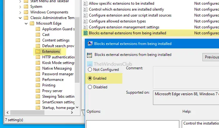 How to prevent users from installing extensions in Edge
