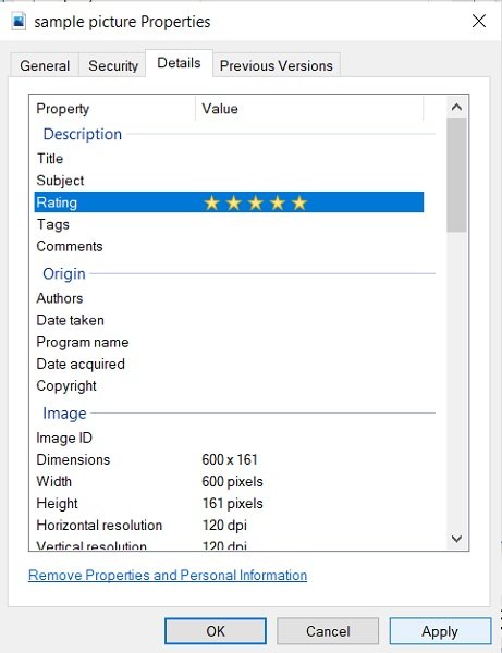 Star Rate files on Windows 10