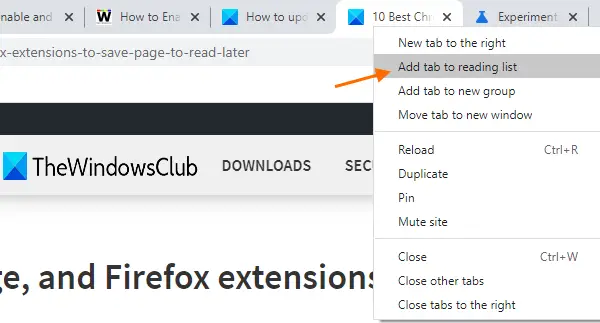 right-click menu of tabs