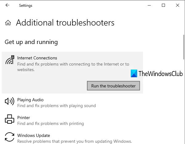 run Internet Connections troubleshooter