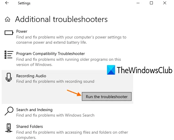 run Recording Audio troubleshooter