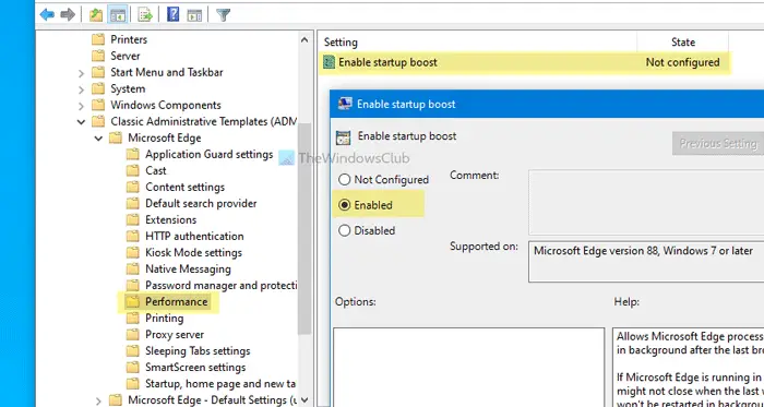 Turn on or off Startup Boost in Edge using Registry or Group Policy Editor
