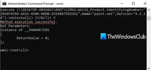 uninstall program using command prompt