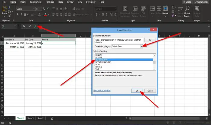 How to use NETWORKDAYS function in Excel