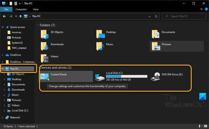 Add Control Panel to File Explorer