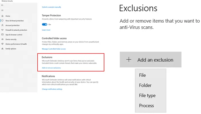 Add Exclusion to Windows Security