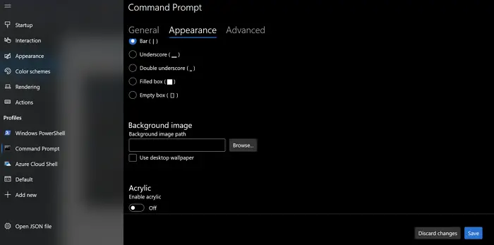 Appearance Settings in Windows Terminal