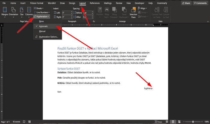 Hyphenation feature in Word