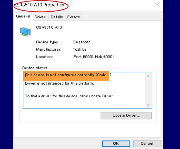 CSR8510 A10 Driver is Unavailable error in Windows 10