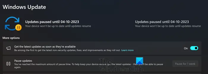 Can't unpause Updates in Windows 11