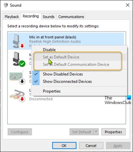 Change Default Sound Input Device-Control PAnel