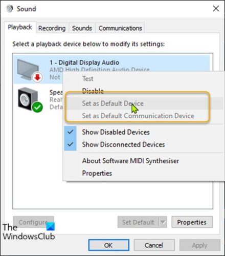 Change Default Sound Output Device via Control Panel
