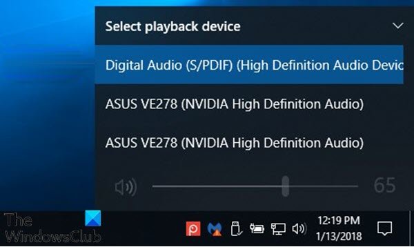 Change Default Sound Output Device via Volume icon on Taskbar