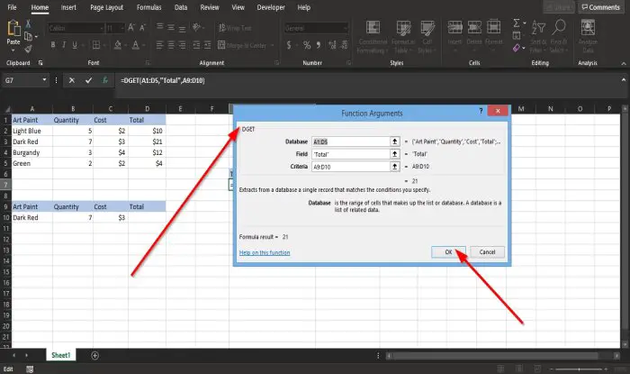 How to use the DGET function in Excel
