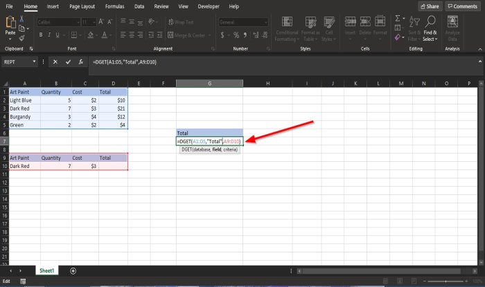 How to use the DGET function in Excel