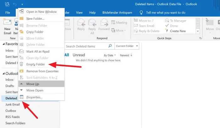 Emptying Deleted Items Folder in Outlook