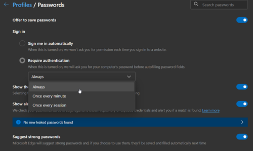 Make Edge Require Authentication for Password Sign In