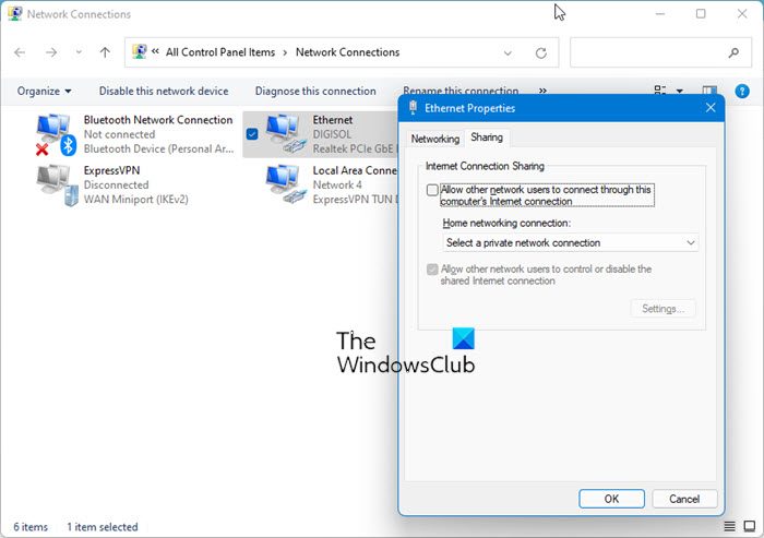 Enable Internet Connection Sharing (ICS)