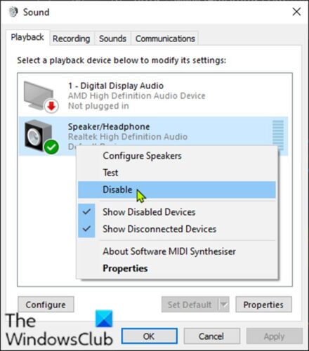Enable or Disable Sound Output Device-Playback Devices