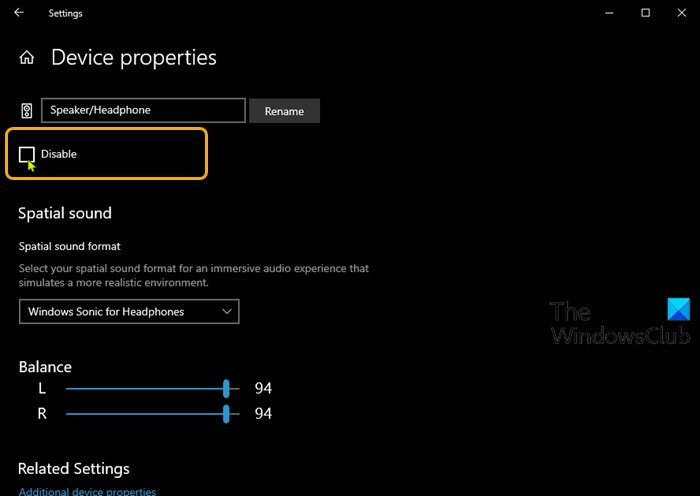 Settings (Device properties) app