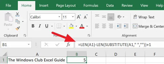 Word Count Formula in Excel