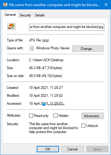 This file came from another computer and might be blocked to help protect this computer